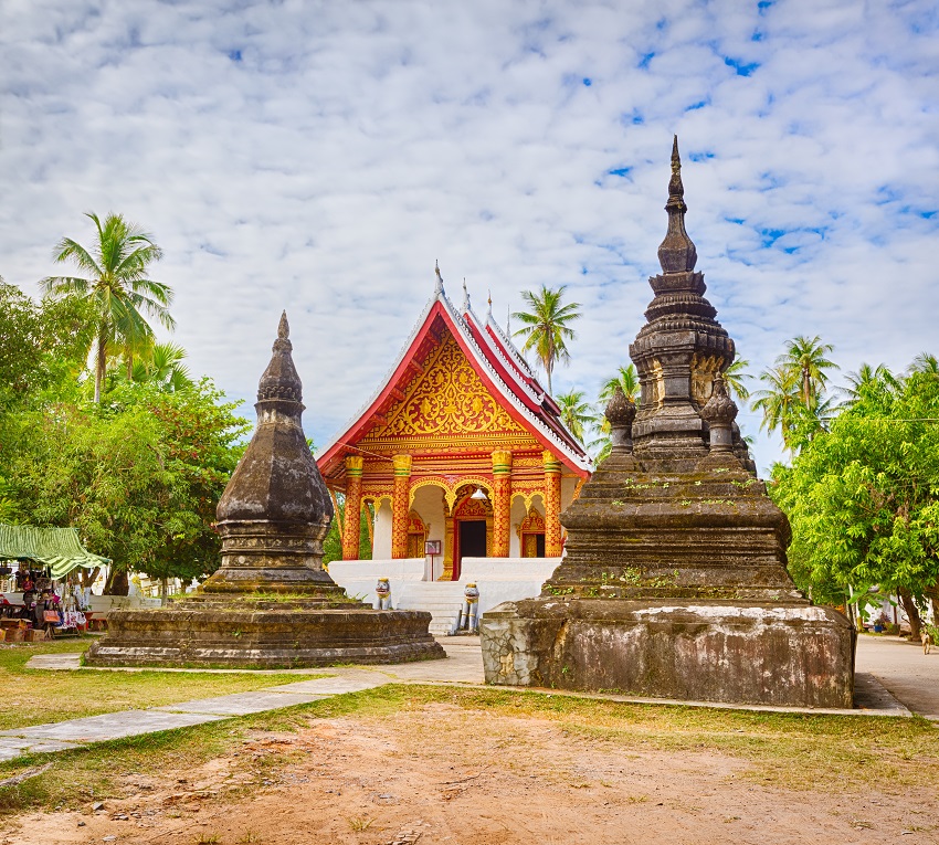 Beautiful view of stupa in Wat Visounnarath. Laos.